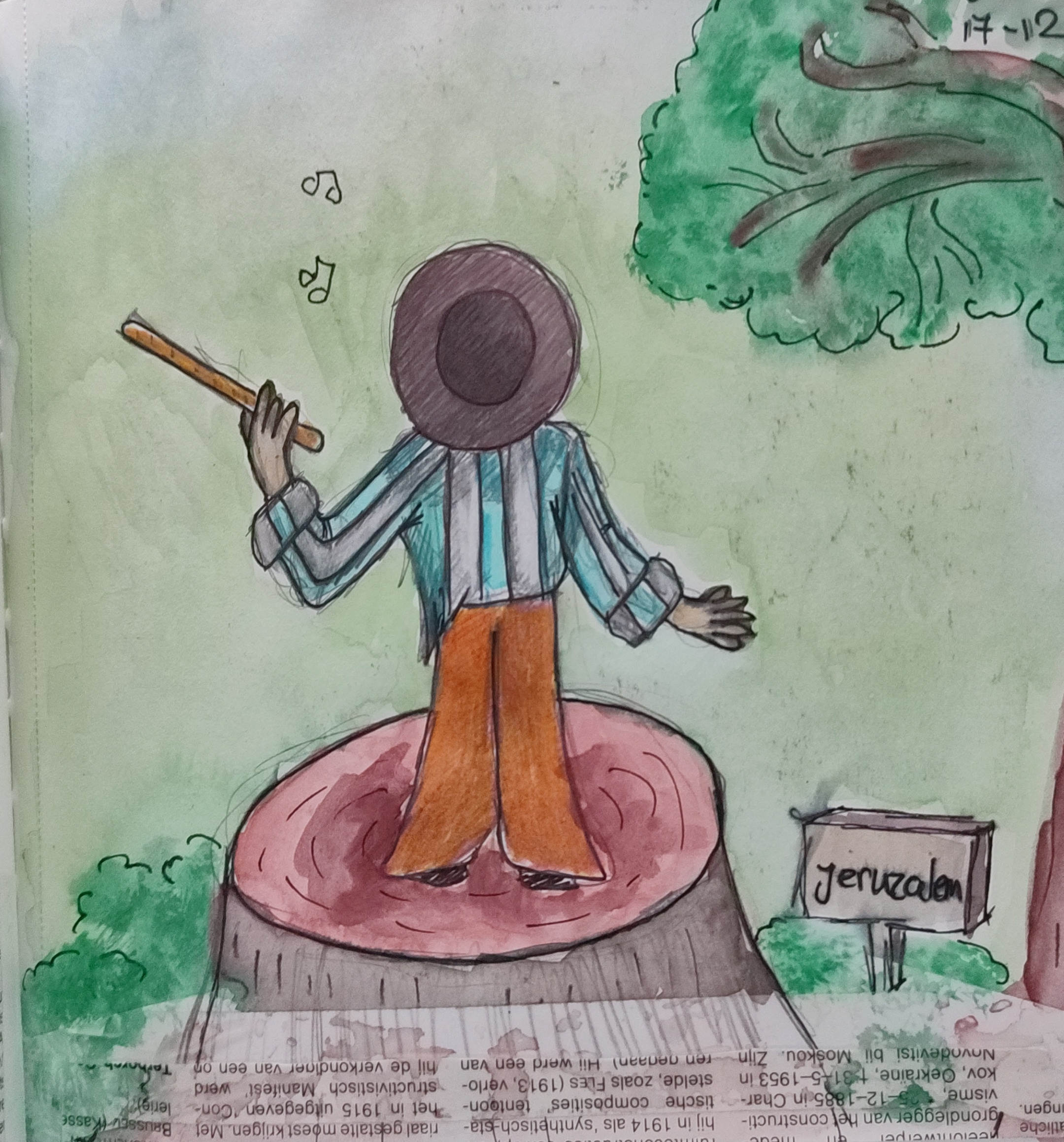 Met waterverf geschilderde muzikant