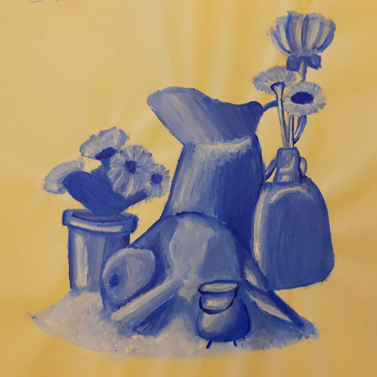 Stilleven blauwe acrylverf